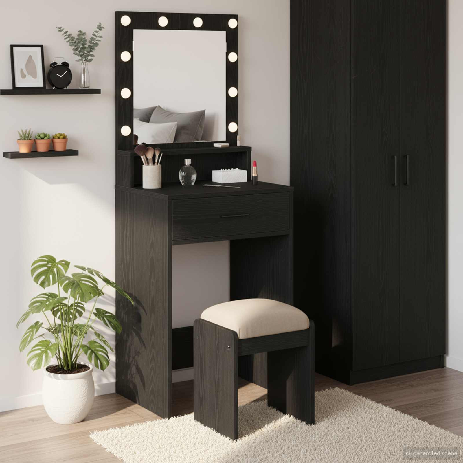 vidaXL Schminktisch mit Regal Schwarz Eichen-Optik 50 x 41 x 135 cm