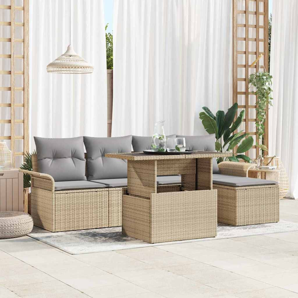 vidaXL Gartensofa-set mit Kissen 6 pcs Beige Poly-Rattan