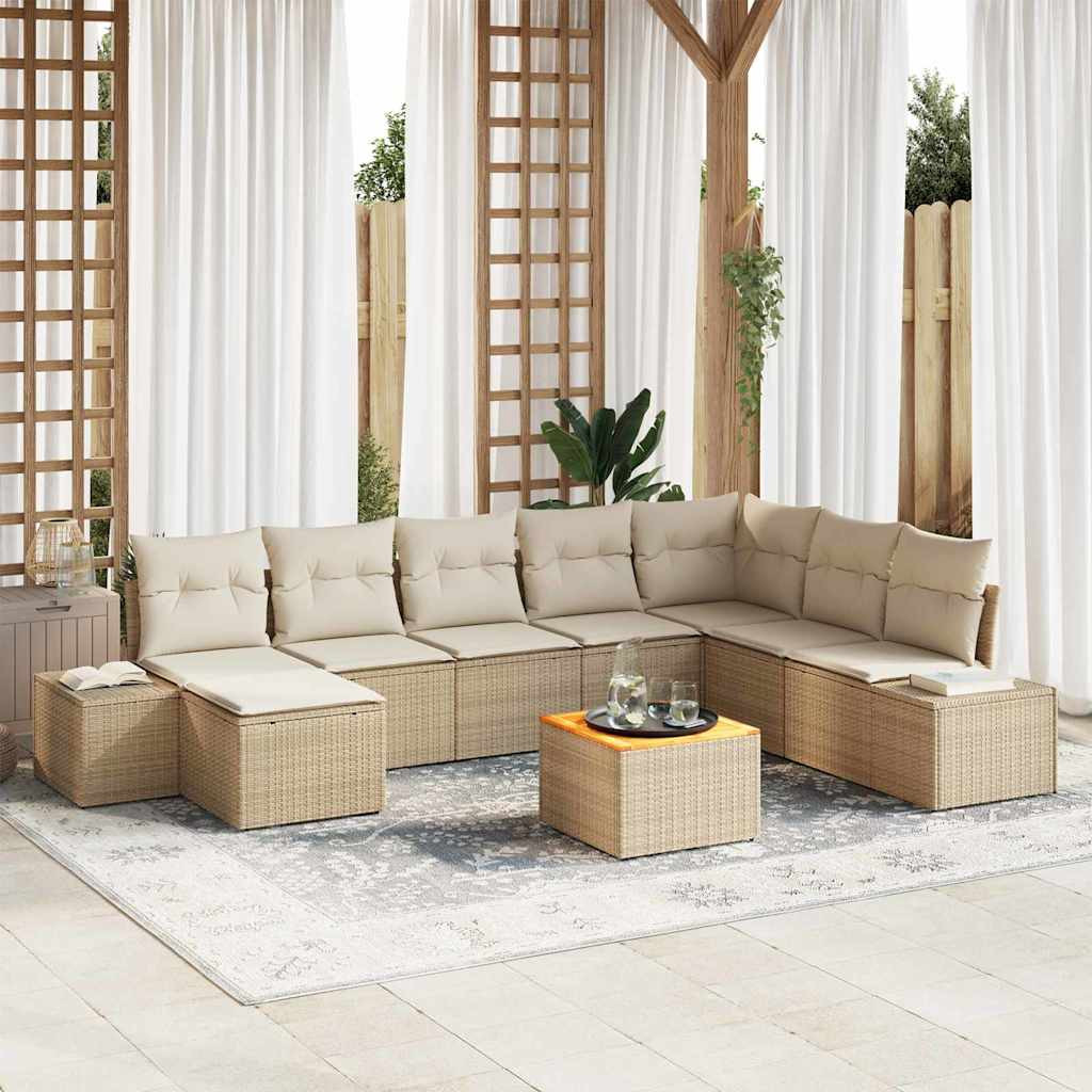 vidaXL Gartensofa-set mit Kissen 9 pcs Beige Poly-Rattan