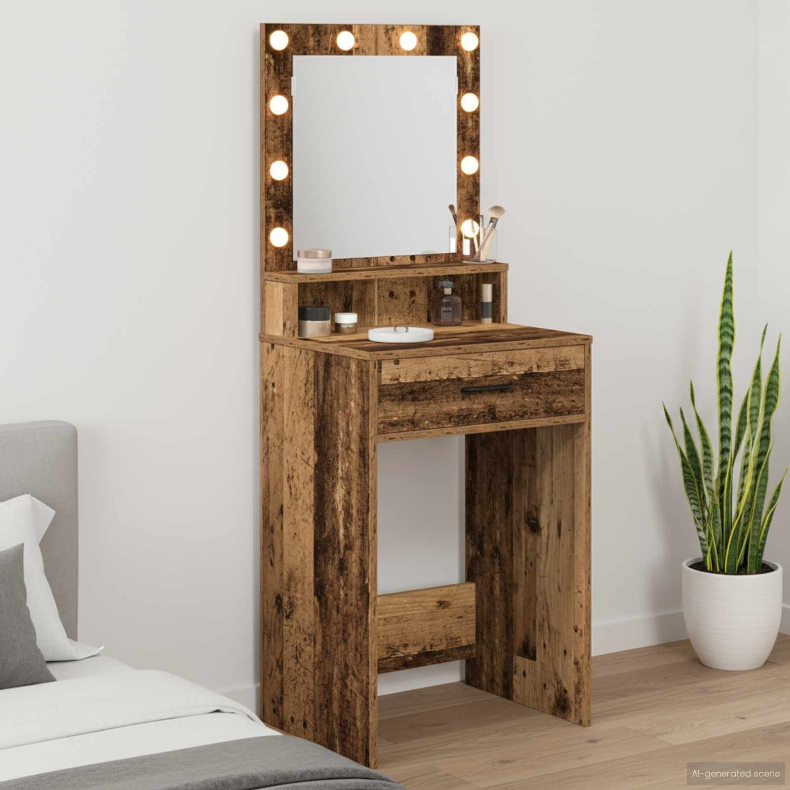 vidaXL Schminktisch mit Regal Altholz 50 x 41 x 135 cm Holzwerkstoff