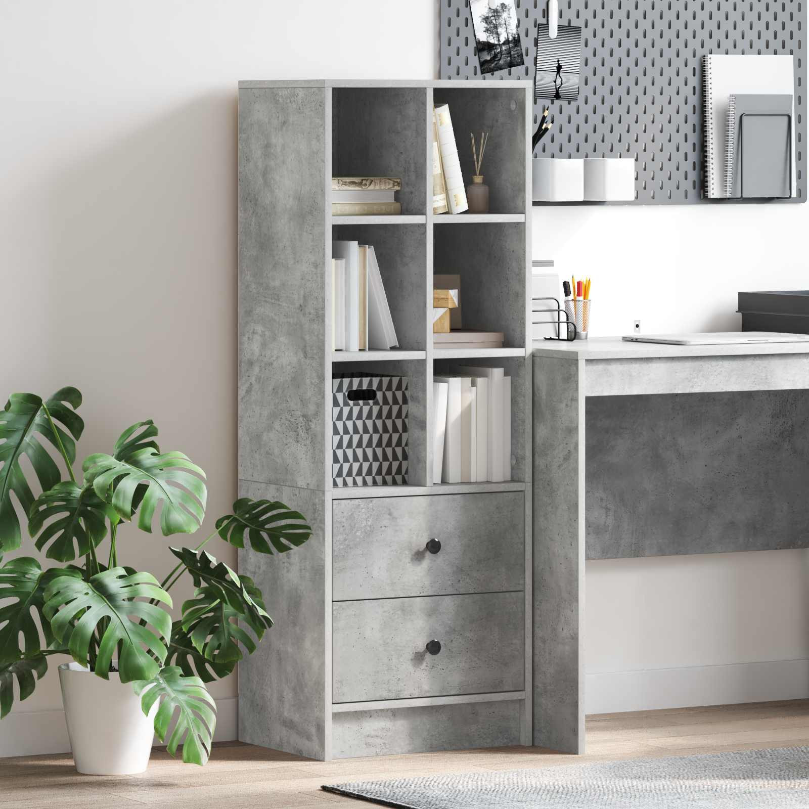 vidaXL Highboard mit Schubladen Beton Grau 45,5 x 34 x 127 cm