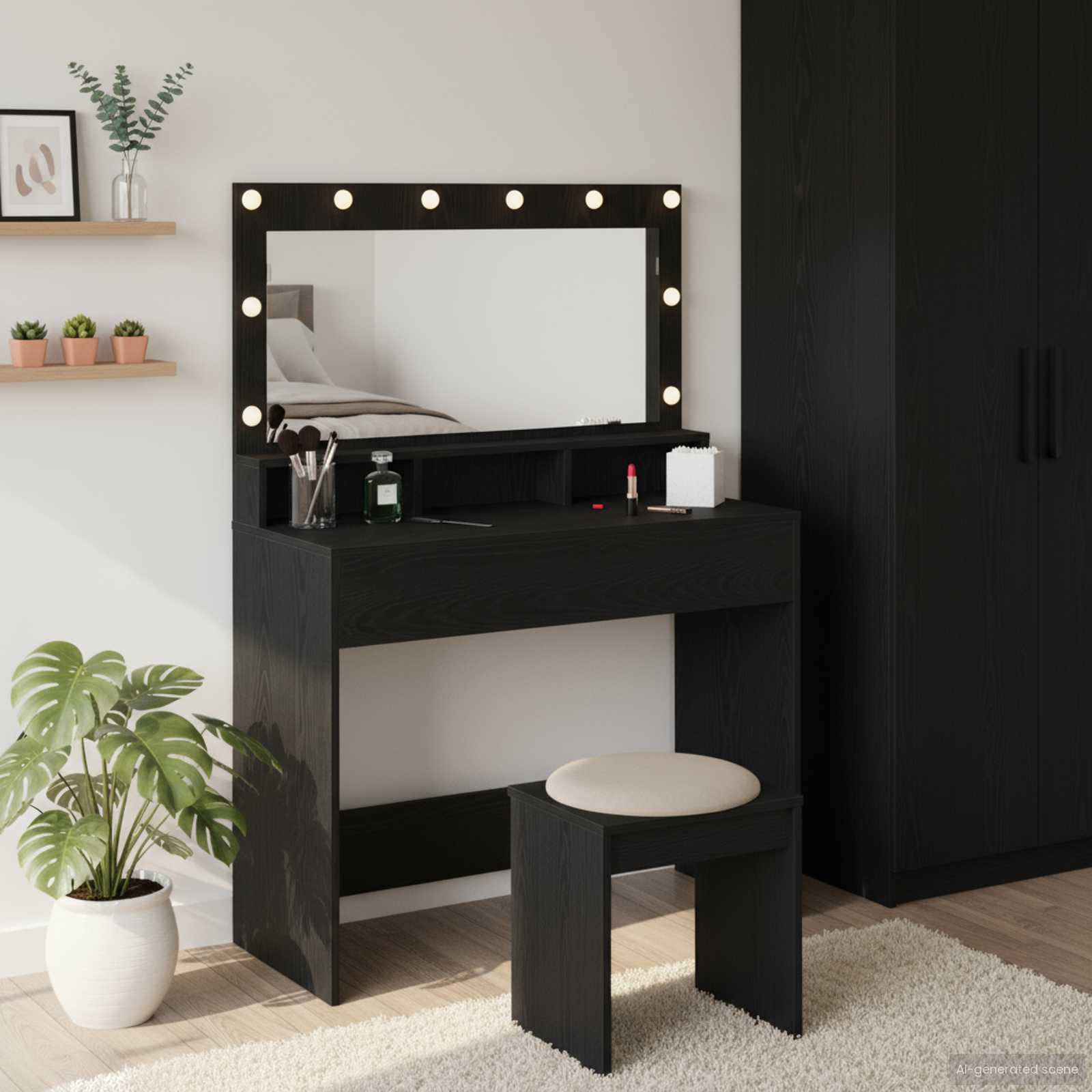 vidaXL Schminktisch mit Regal Schwarz Eichen-Optik 100 x 41 x 135 cm