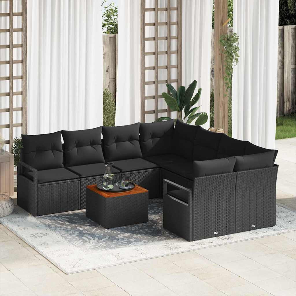 vidaXL Gartensofa-set mit Kissen 9 pcs Schwarz Poly-Rattan