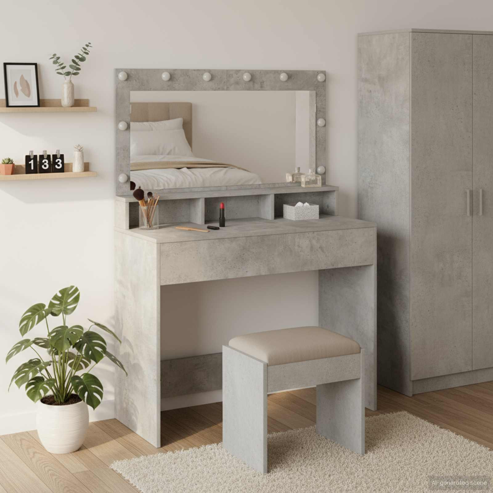 vidaXL Schminktisch Beton Grau 100 x 41 x 135 cm Holzwerkstoff