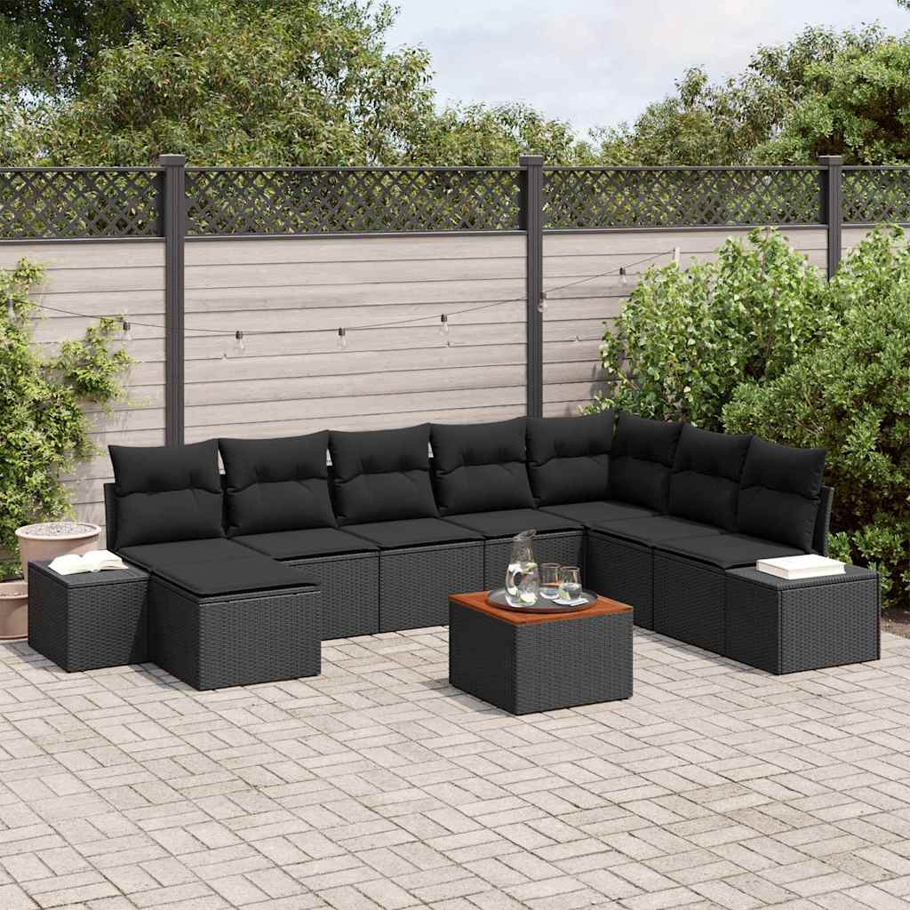 vidaXL Gartensofa-set mit Kissen 9 pcs Schwarz Poly-Rattan