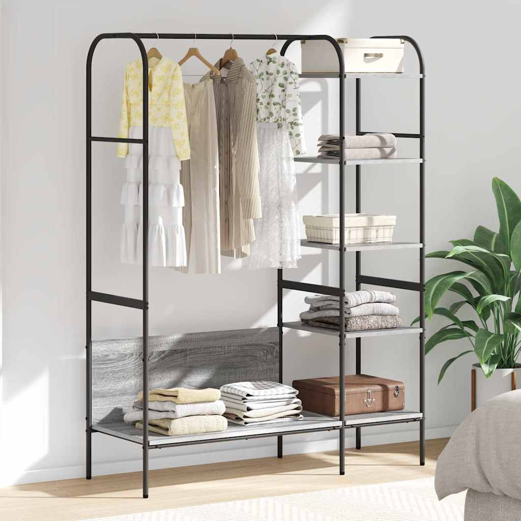 vidaXL Kleiderständer mit Regal Grau 120 x 44 x 160 cm Holzwerkstoff