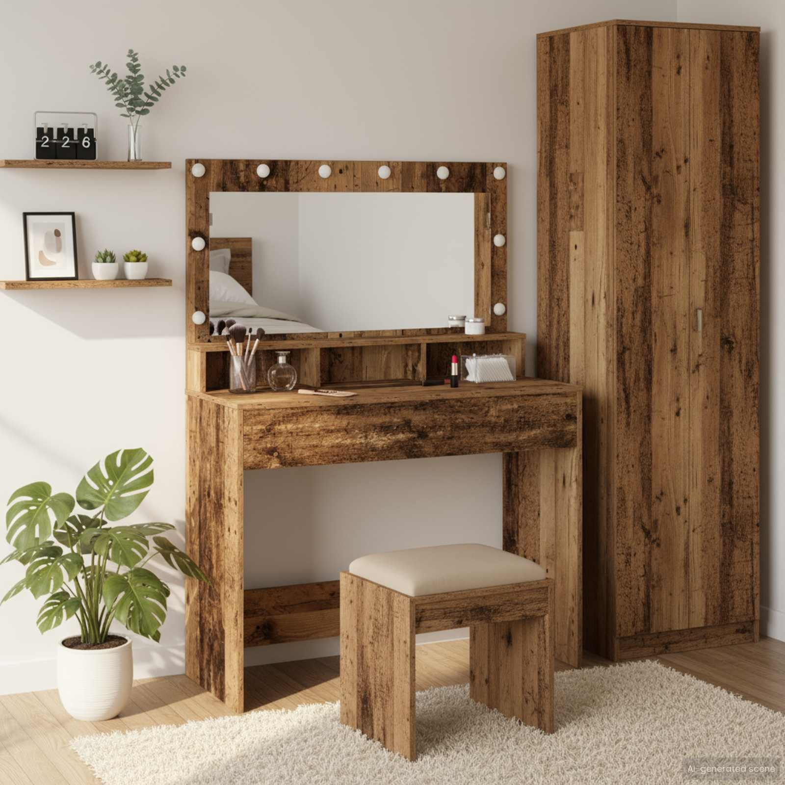 vidaXL Schminktisch mit Regal Altholz 100 x 41 x 135 cm Holzwerkstoff