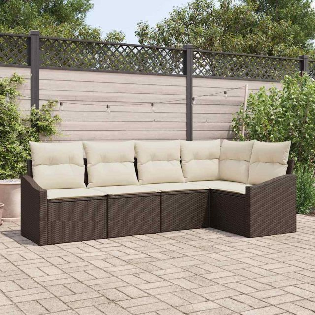 vidaXL Sofa Set mit Kissen 5 pcs Braun Poly Rattan