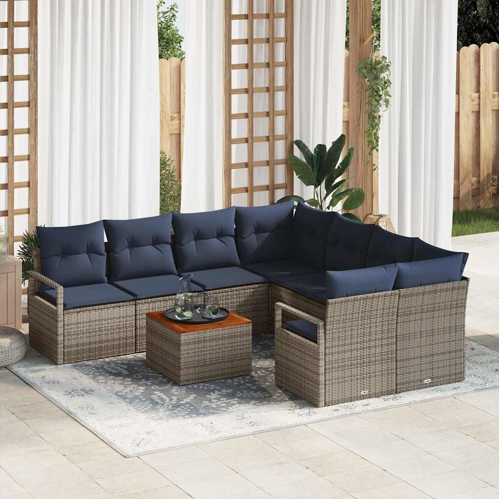 vidaXL Gartensofa-set mit Kissen 9 pcs Grau Poly-Rattan