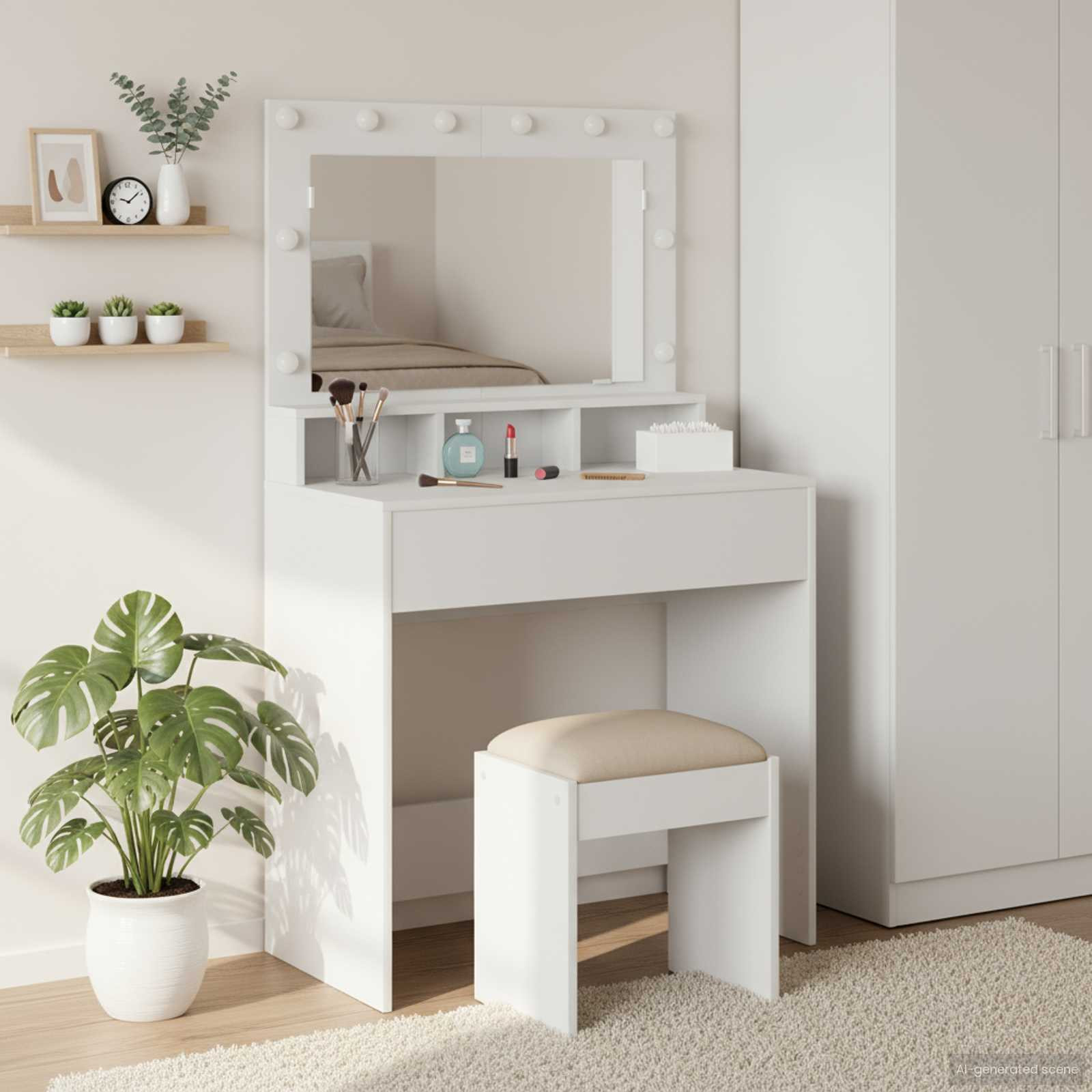 vidaXL Schminktisch mit Regal Weiß 78,5 x 41 x 135 cm Holzwerkstoff