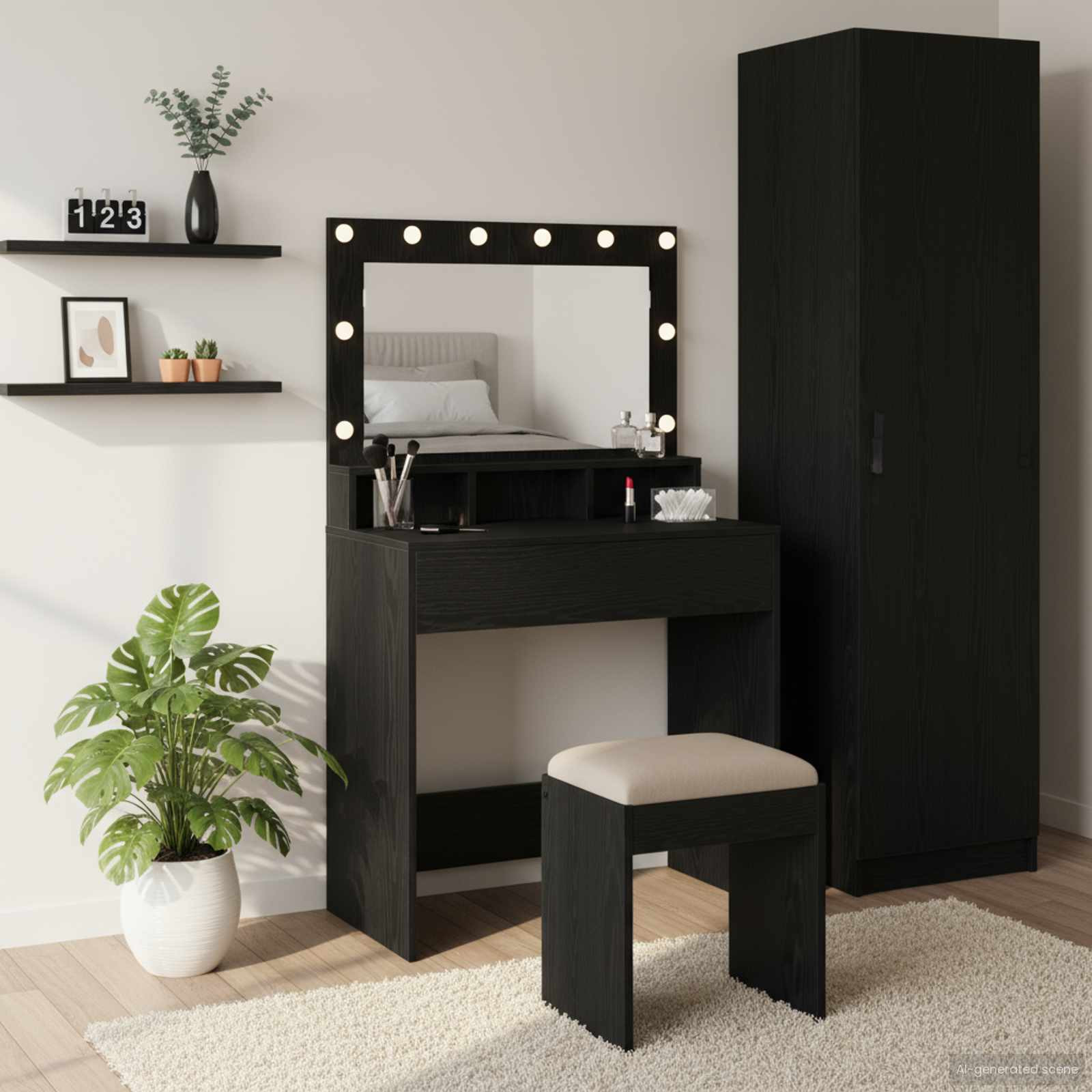 vidaXL Schminktisch mit Regal Schwarz Eichen-Optik 75,5 x 41 x 135 cm