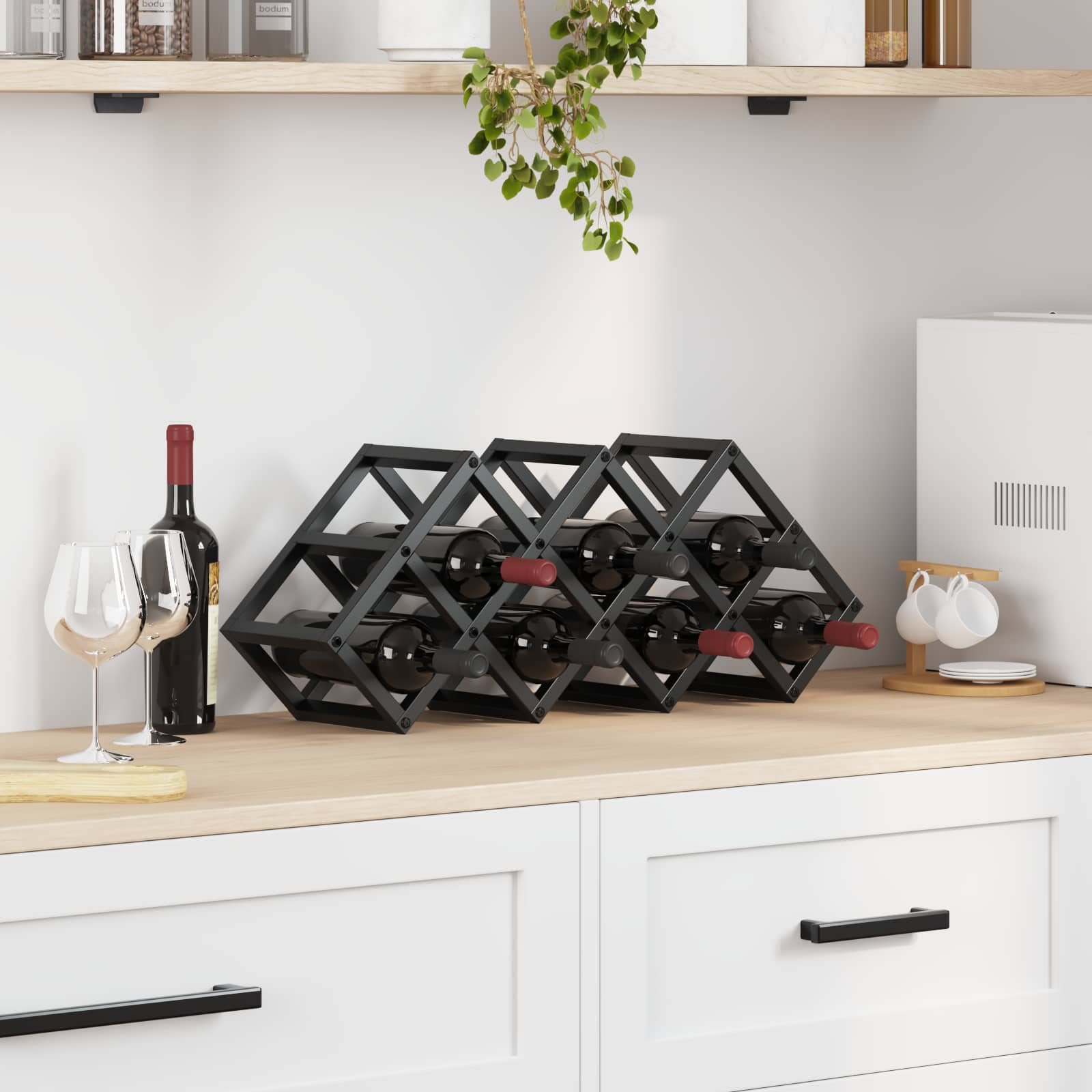 vidaXL Weinregal Schwarz Eichen-Optik 63 x 16,5 x 25 cm