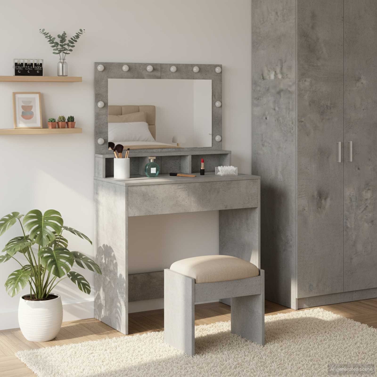 vidaXL Schminktisch Beton Grau 78,5 x 41 x 135 cm Holzwerkstoff