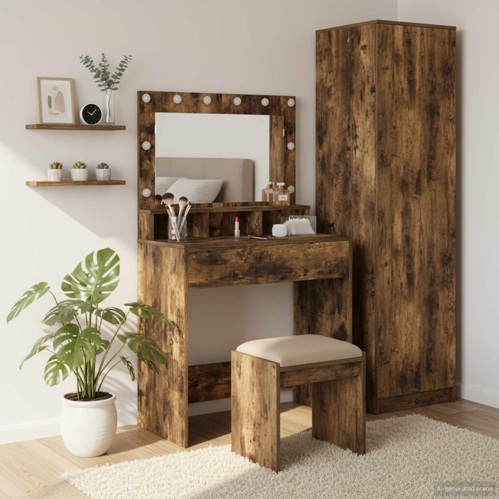 vidaXL Schminktisch Geräucherte Eiche 75,5 x 41 x 135 cm Holzwerkstoff