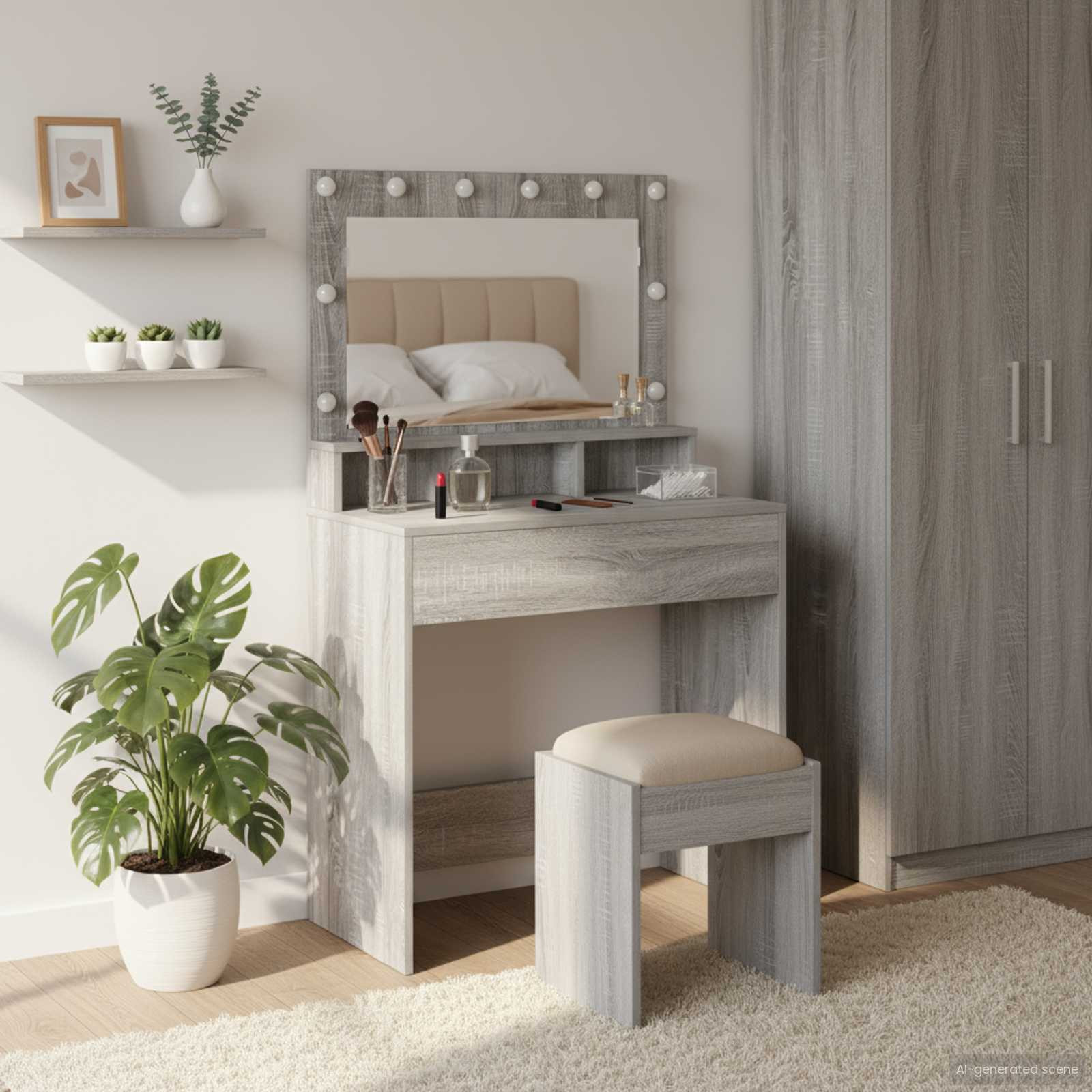 vidaXL Schminktisch Graues Sonoma 78,5 x 41 x 135 cm Holzwerkstoff