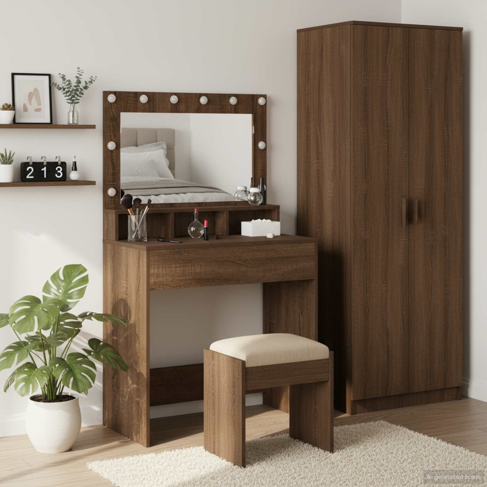 vidaXL Schminktisch mit Regal Braun Eichen-Optik 75,5 x 41 x 135 cm