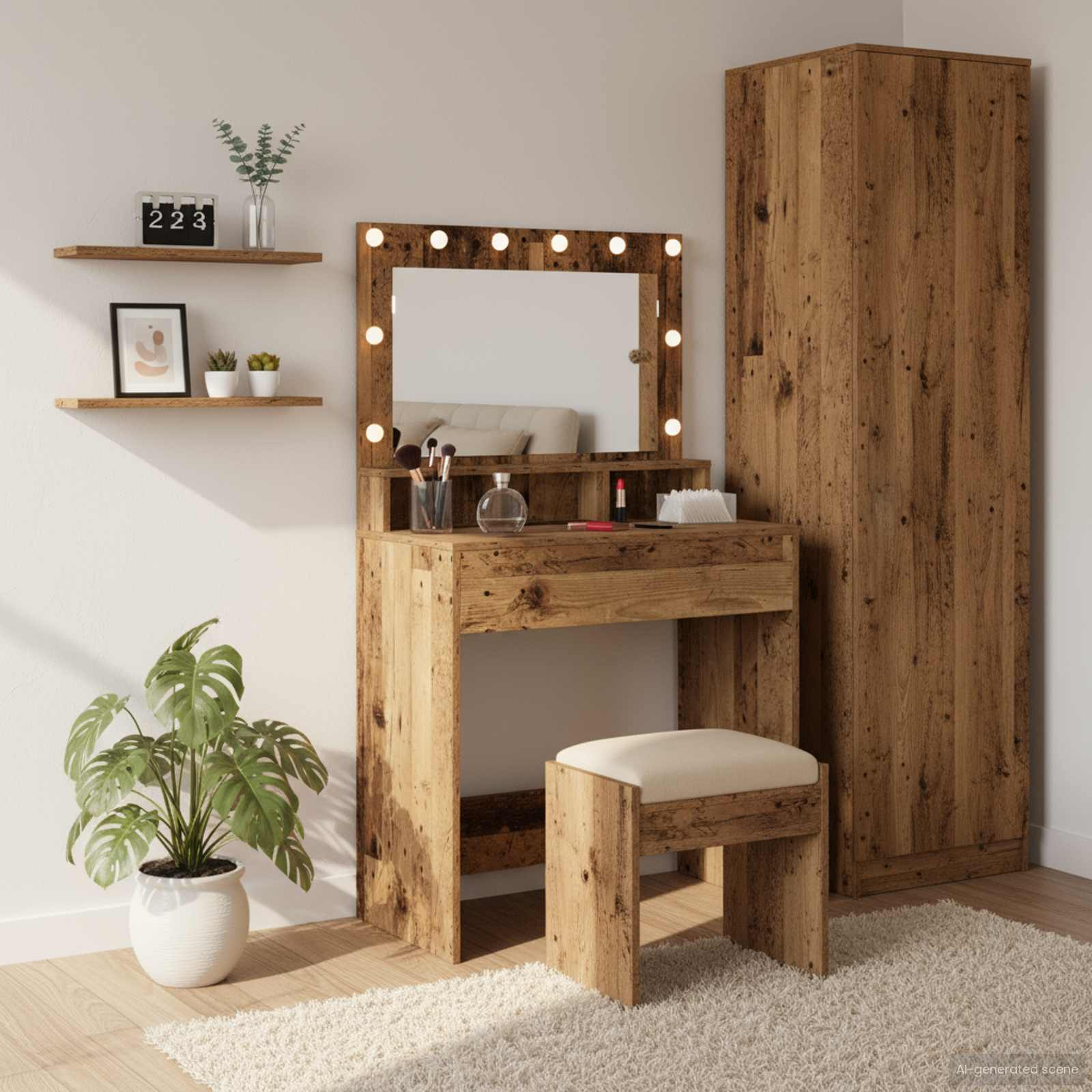 vidaXL Schminktisch mit Regal Altholz 75,5 x 41 x 135 cm Holzwerkstoff