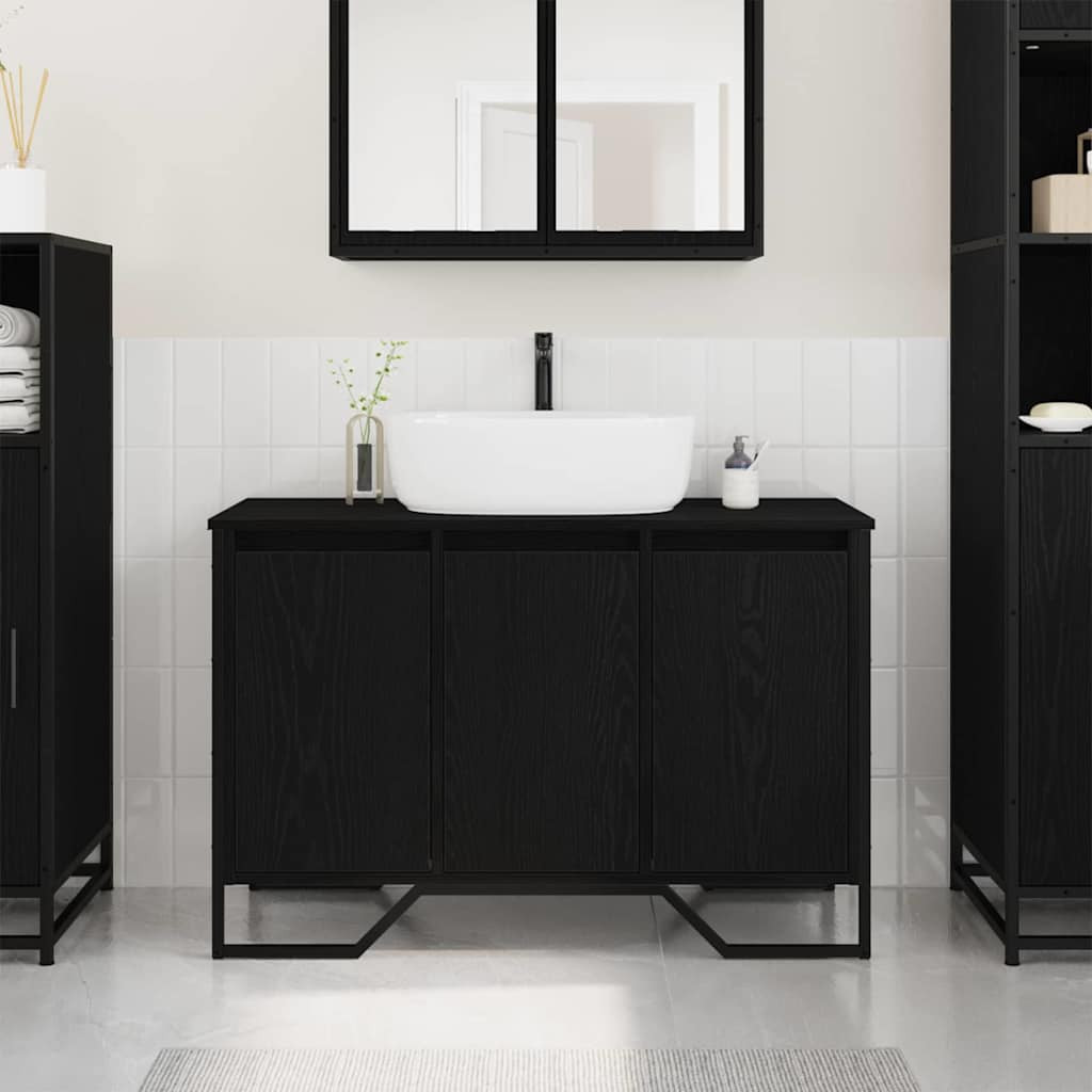 vidaXL Waschbeckenschrank mit Tür Schwarz Eichen-Optik 91 x 35 x 60 cm