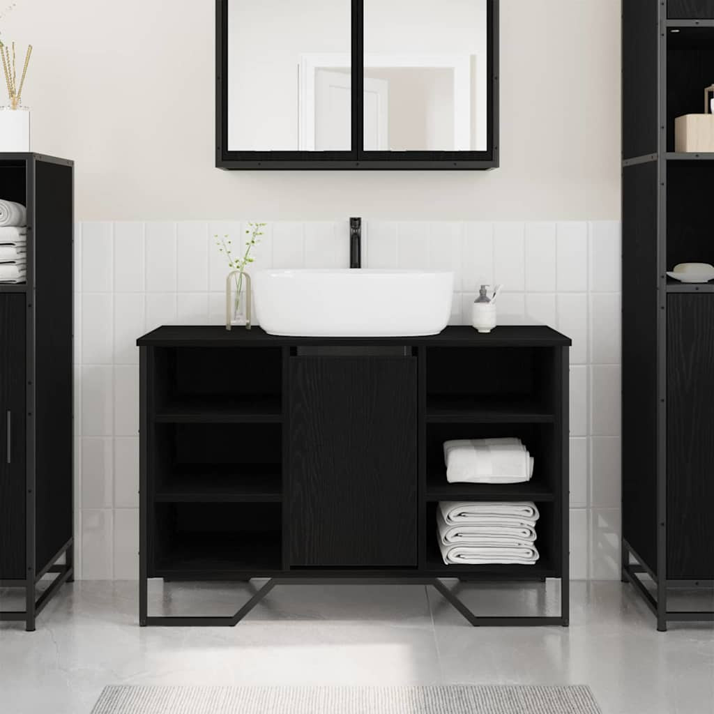 vidaXL Waschbeckenschrank mit Tür Schwarz Eichen-Optik 91 x 35 x 60 cm