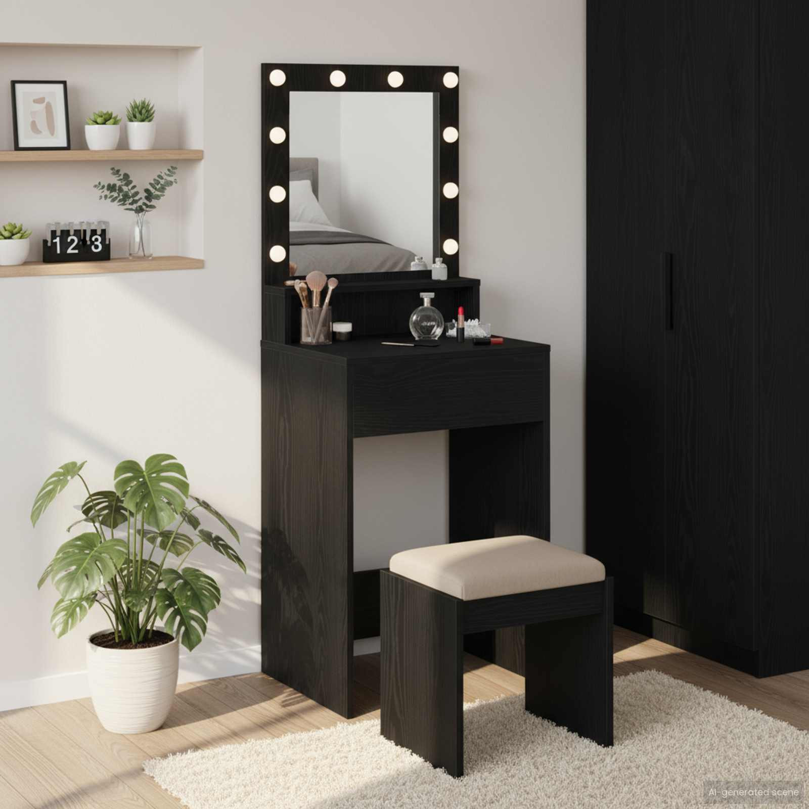 vidaXL Schminktisch mit Regal Schwarz Eichen-Optik 50 x 41 x 135 cm