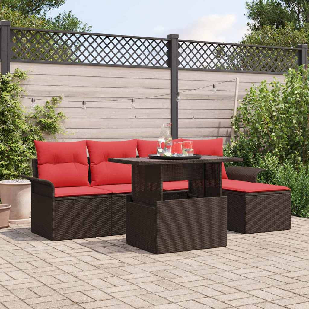 vidaXL Gartensofa-set mit Kissen 6 pcs Braun Poly-Rattan