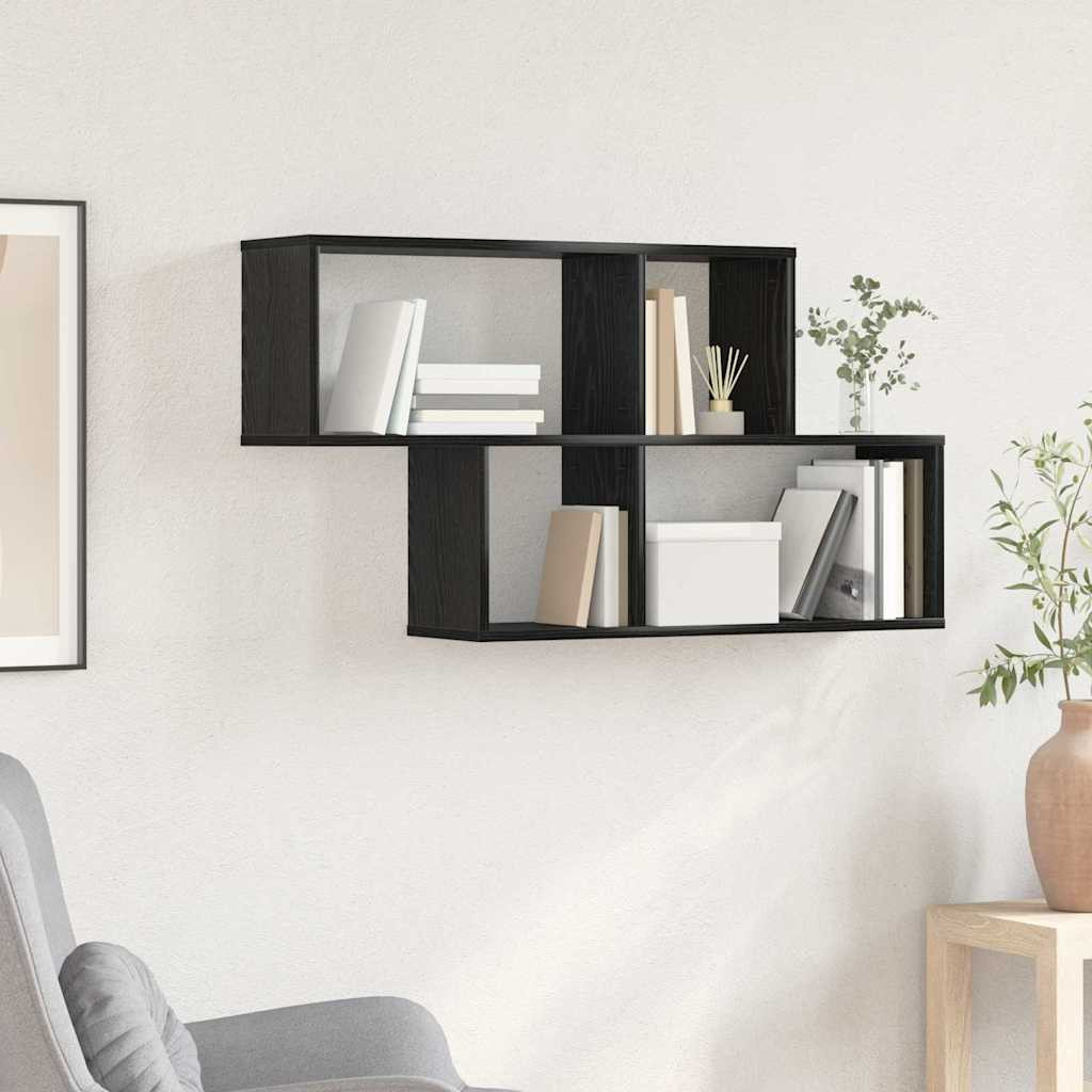 vidaXL Wandregal mit Regal Wandmontiert Schwarz Holzwerkstoff