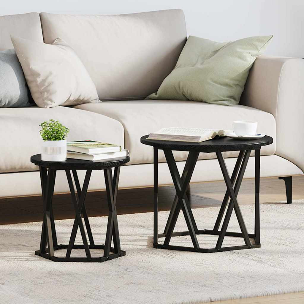 vidaXL Beistelltisch 2 pcs Schwarz Eichen-Optik