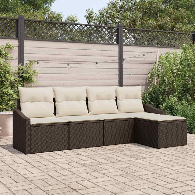 vidaXL Sofa Set mit Kissen 5 pcs Braun Poly Rattan