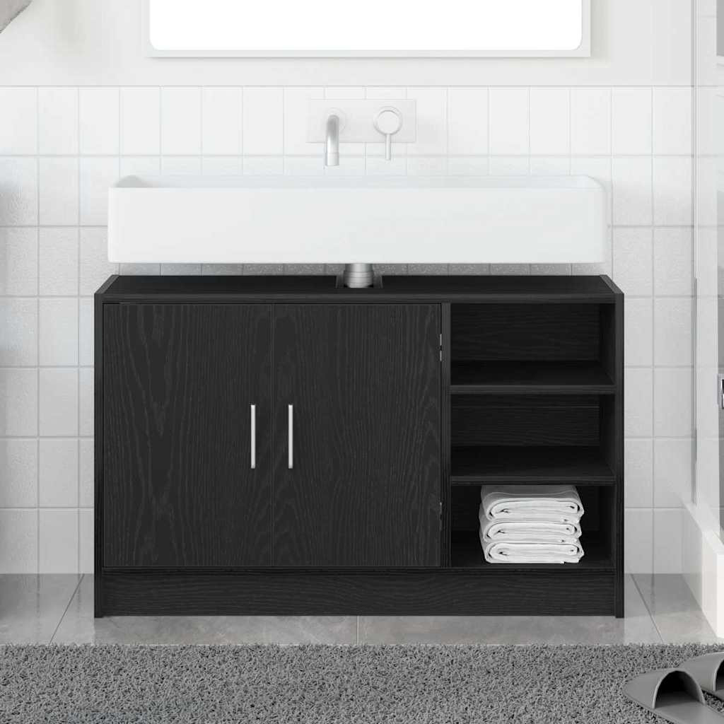 vidaXL Badezimmerschrank mit Tür Schwarz Eichen-Optik 90 x 29 x 55 cm