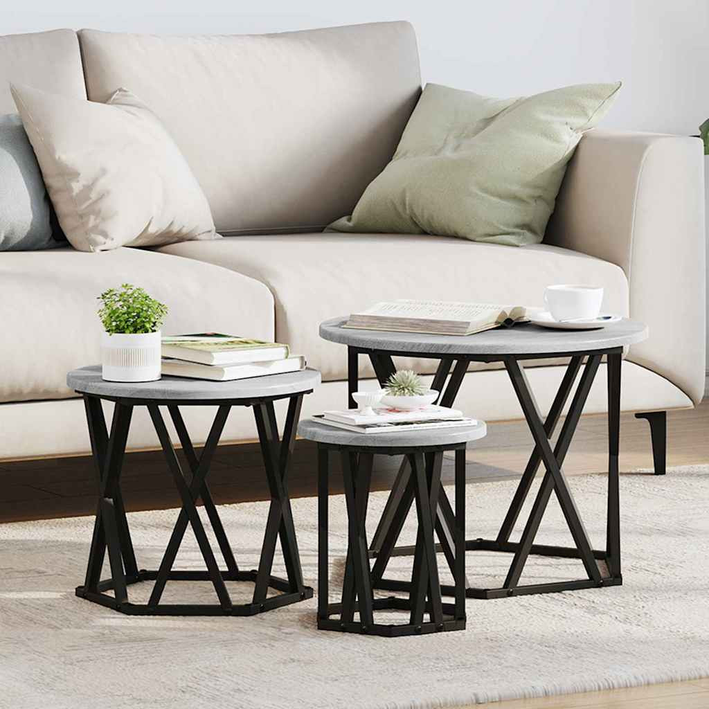 vidaXL Nesting Beistelltisch 3 pcs Graues Sonoma
