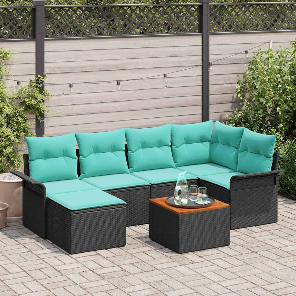 vidaXL Gartensofa-set mit Kissen 7 pcs Schwarz Poly-Rattan