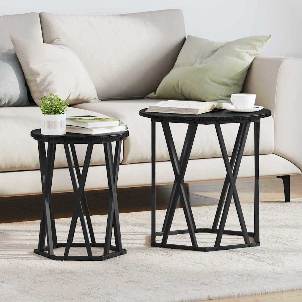 vidaXL Couchtisch 2 pcs Schwarz Eichen-Optik Ingenieure Holz und Stahl