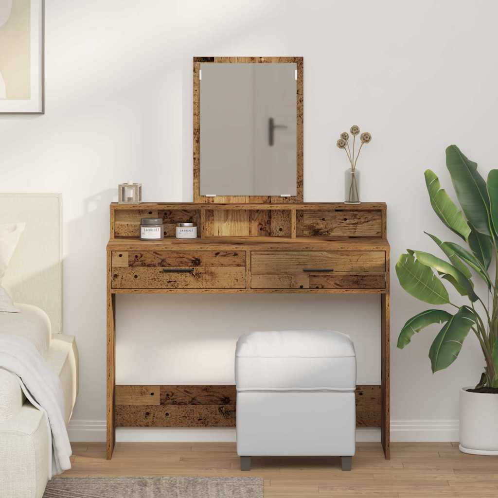 vidaXL Schminktisch mit Regal Altholz 100 x 41 x 140 cm Holzwerkstoff