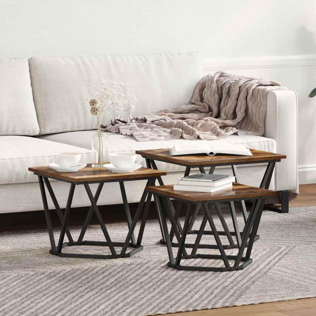 vidaXL Couchtisch 3 pcs Geräucherte Eiche Ingenieure Holz und Stahl