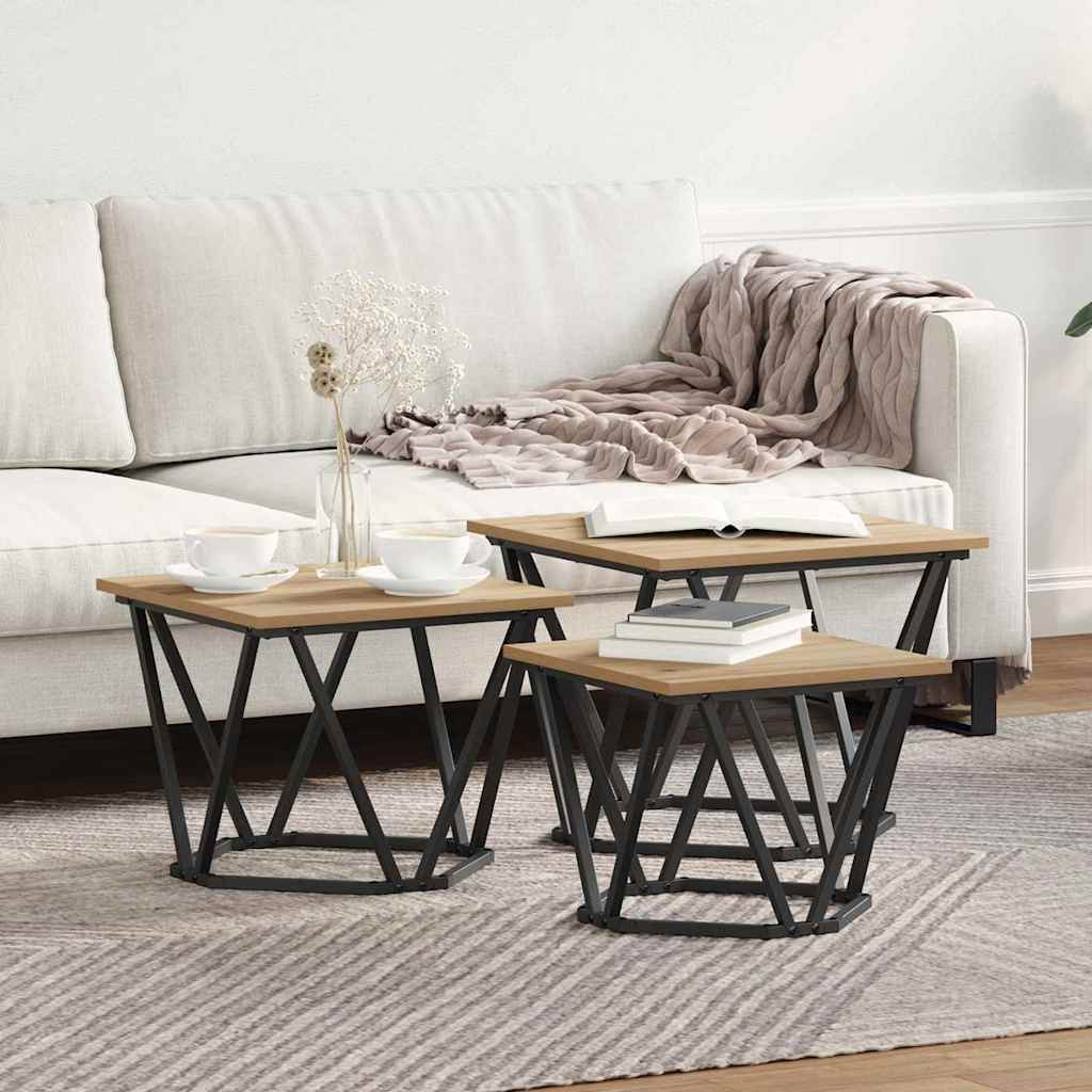 vidaXL Couchtisch 3 pcs Artisan-Eiche 50 x 50 x 40 cm