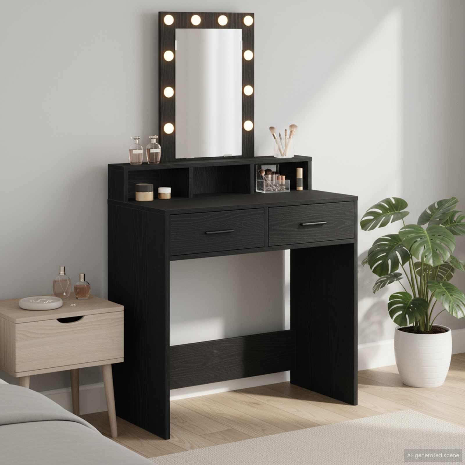 vidaXL Schminktisch mit Spiegel Schwarz 79 x 41 x 140 cm Holzwerkstoff