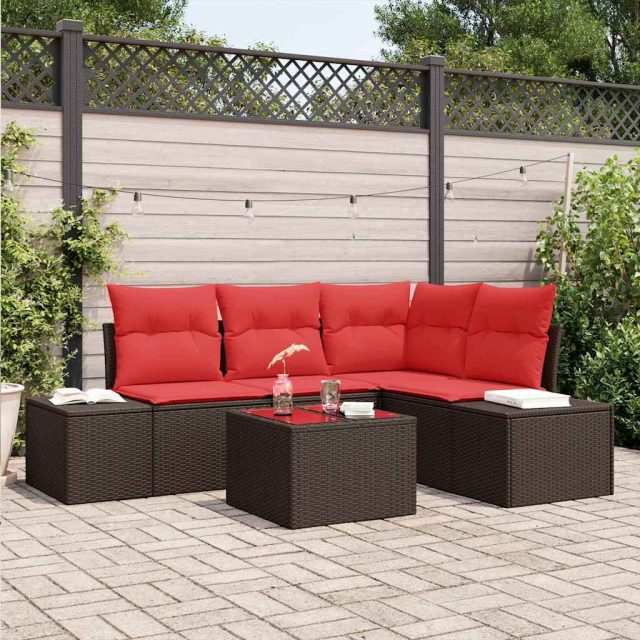 vidaXL Gartensofa-set mit Kissen 5 pcs Braun Poly-Rattan