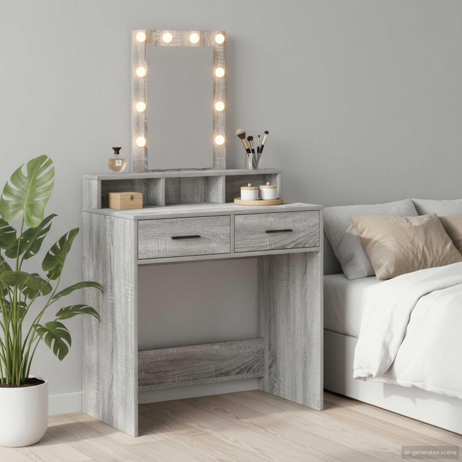 vidaXL Schminktisch mit Schubladen Grau 79 x 41 x 140 cm Holzwerkstoff