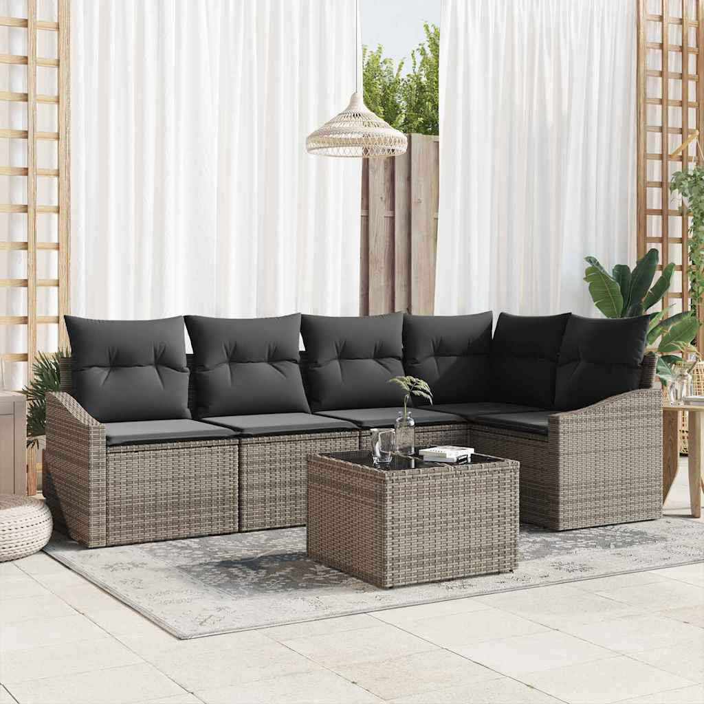vidaXL Sofa Set mit Kissen 6 pcs Grau Poly Rattan