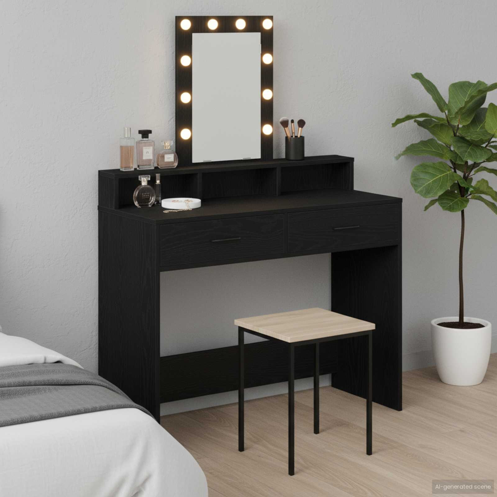 vidaXL Schminktisch Schwarz 100 x 41 x 140 cm Holzwerkstoff