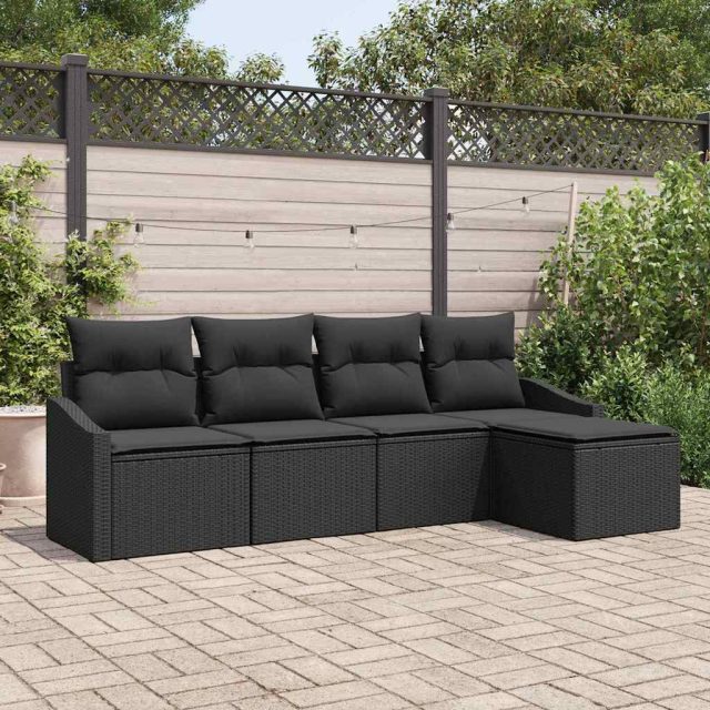 vidaXL Sofa Set mit Kissen 5 pcs Schwarz Poly Rattan