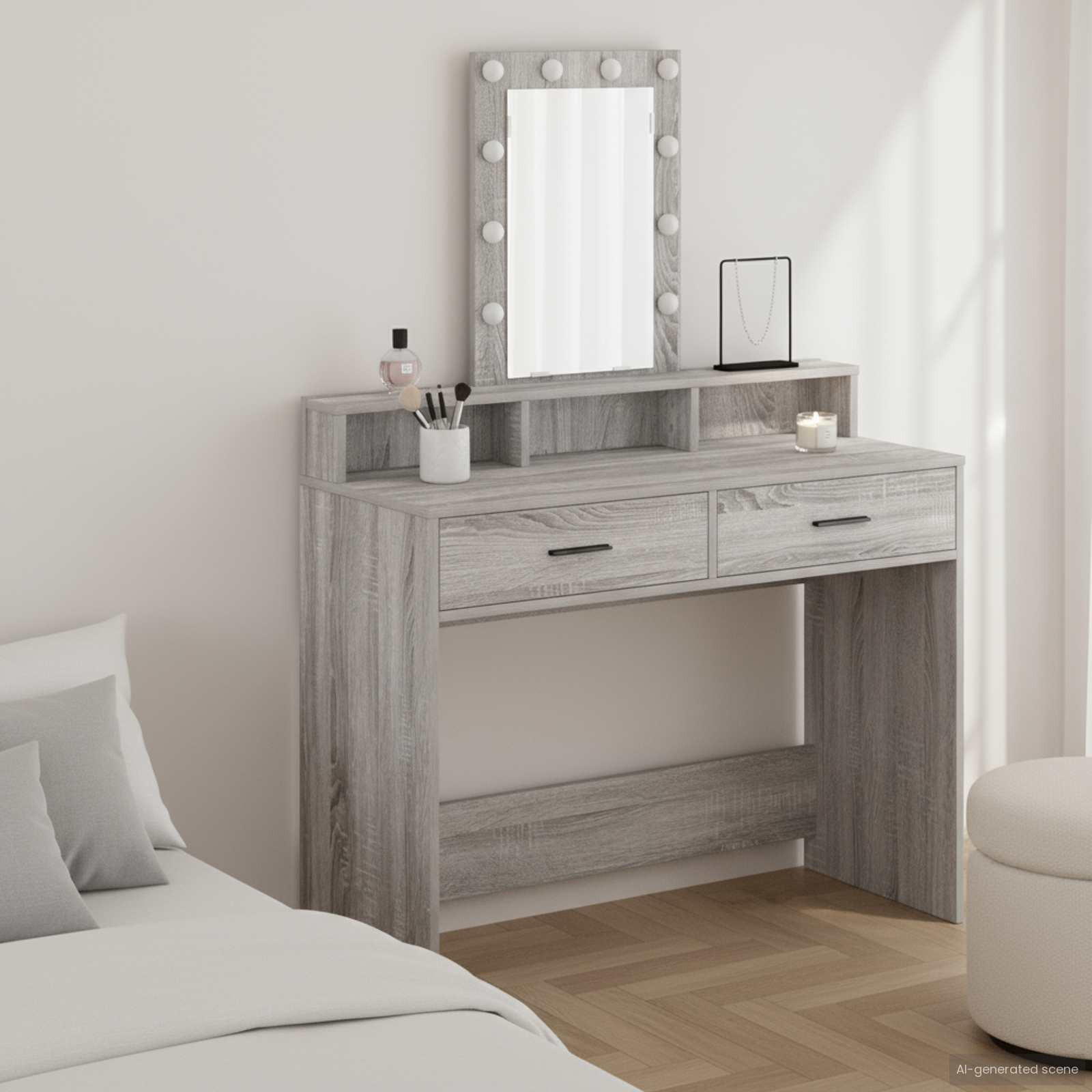 vidaXL Schminktisch mit Speicher Grau 100 x 41 x 140 cm Holzwerkstoff