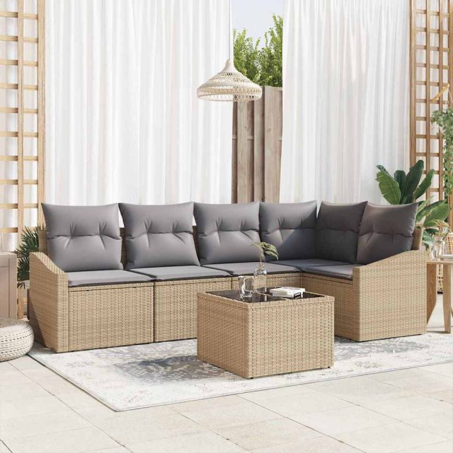 vidaXL Sofa Set mit Kissen 6 pcs Beige Poly-Rattan