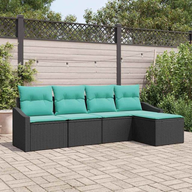 vidaXL Sofa Set mit Kissen 5 pcs Schwarz Poly-Rattan