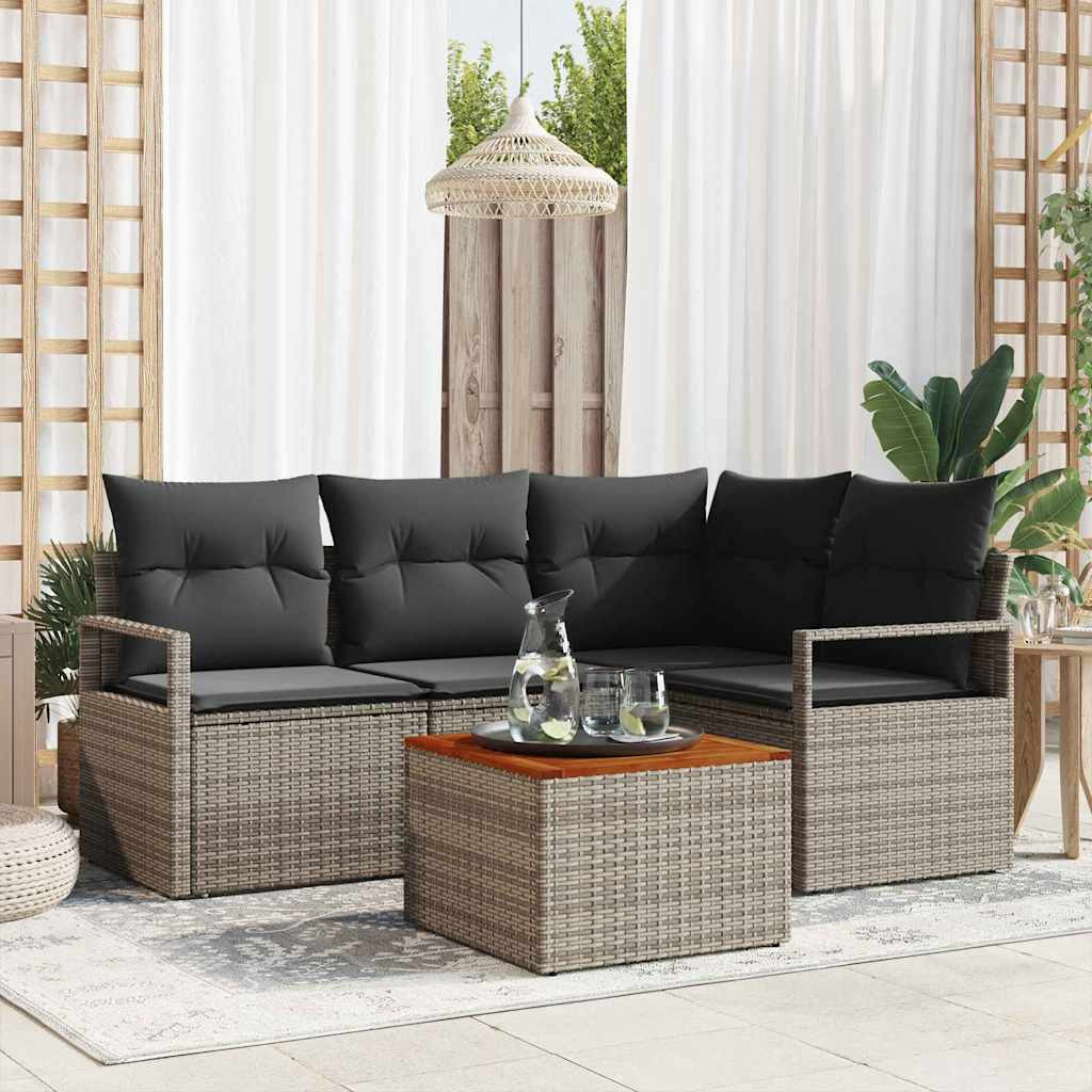 vidaXL Gartensofa-set mit Kissen 5 pcs Grau Poly-Rattan