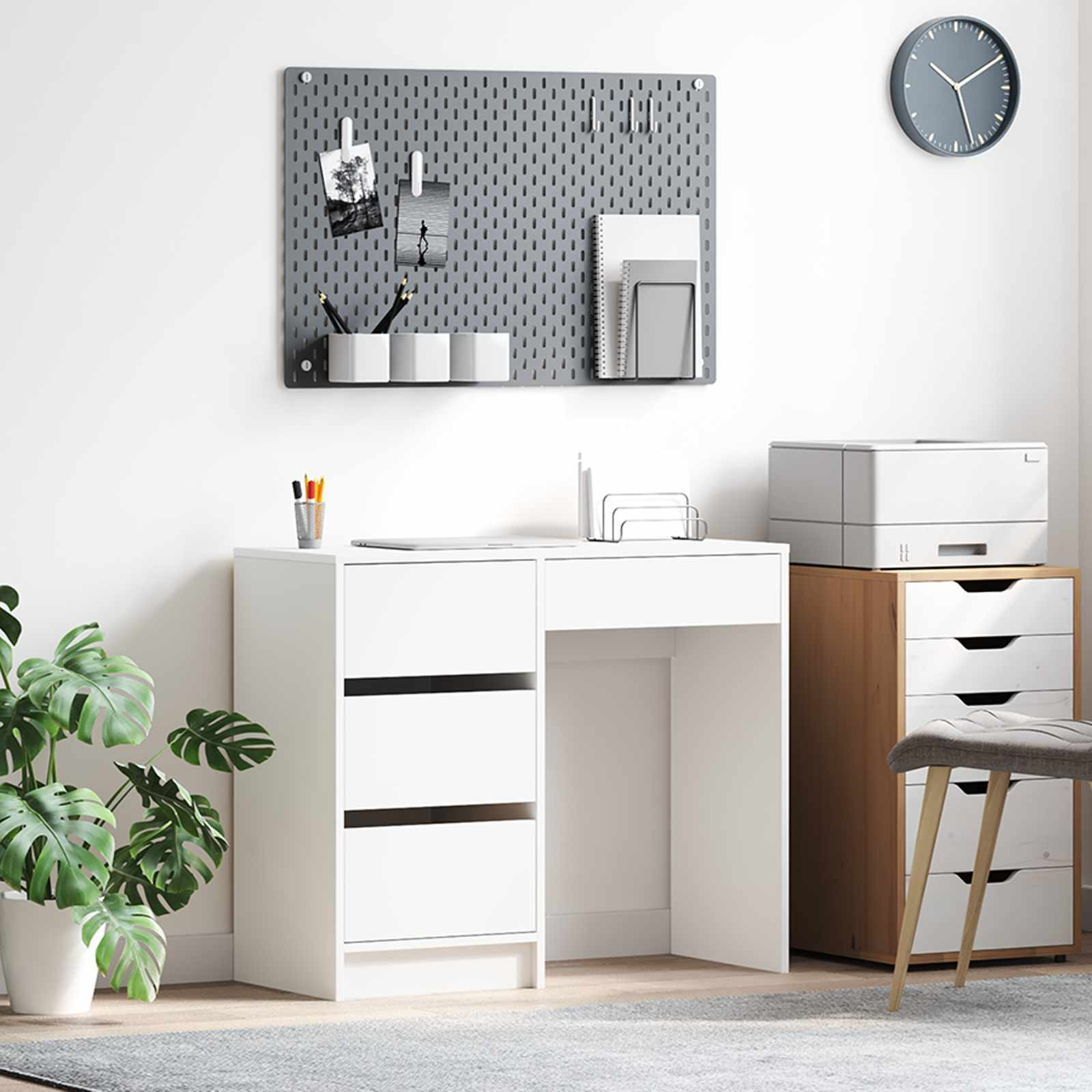 vidaXL Schreibtisch mit Speicher Weiß 90 x 37,5 x 75 cm Holzwerkstoff
