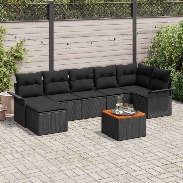 vidaXL Gartensofa-set mit Kissen 8 pcs Schwarz Poly-Rattan