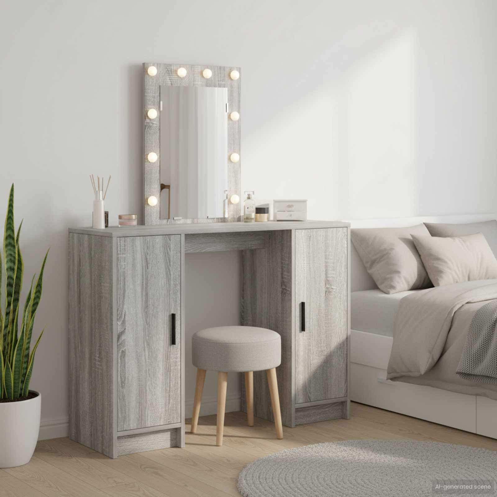 vidaXL Schminktisch mit Speicher Grau 102 x 33 x 135 cm Holzwerkstoff
