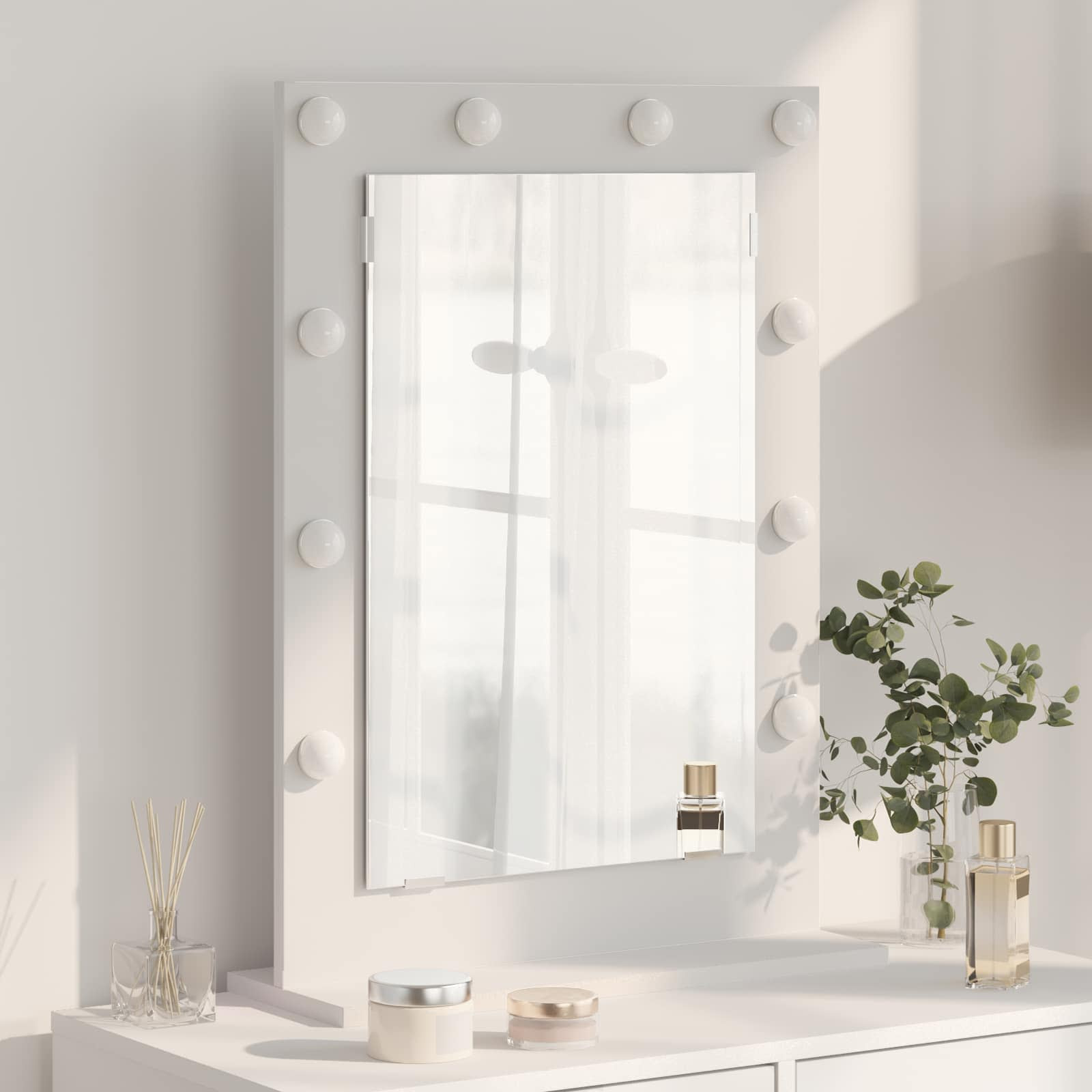 vidaXL Waschtischspiegel Weiß 70 x 50 x 18 cm Glas und furniertes Holz