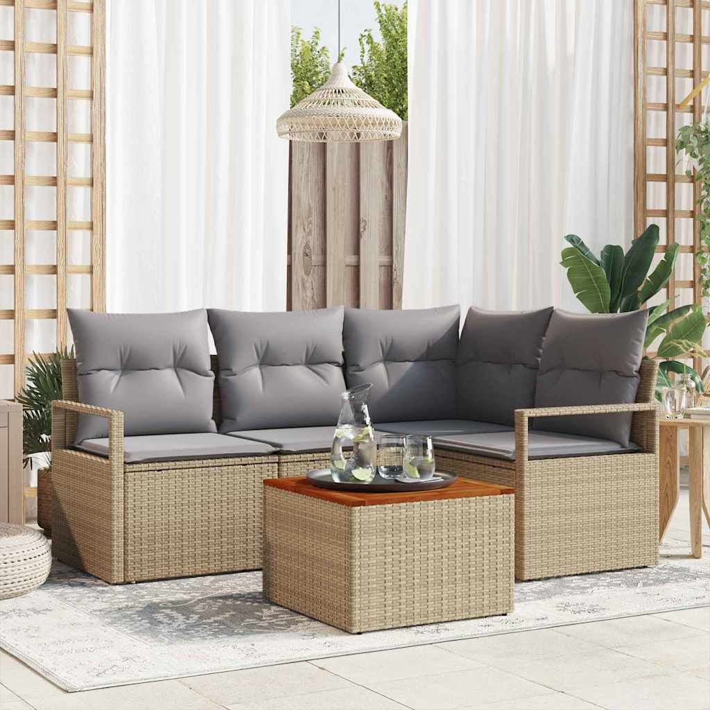 vidaXL Gartensofa-set mit Kissen 5 pcs Beige Poly-Rattan